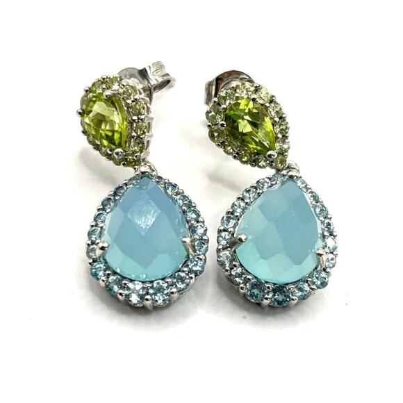 Sterling Silver Chalcedony & Peridot Tearrop Earrings - Picture 1 of 3